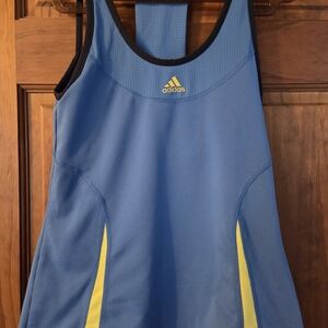 Adidas Women's Blue Tank Top with Yellow Accents